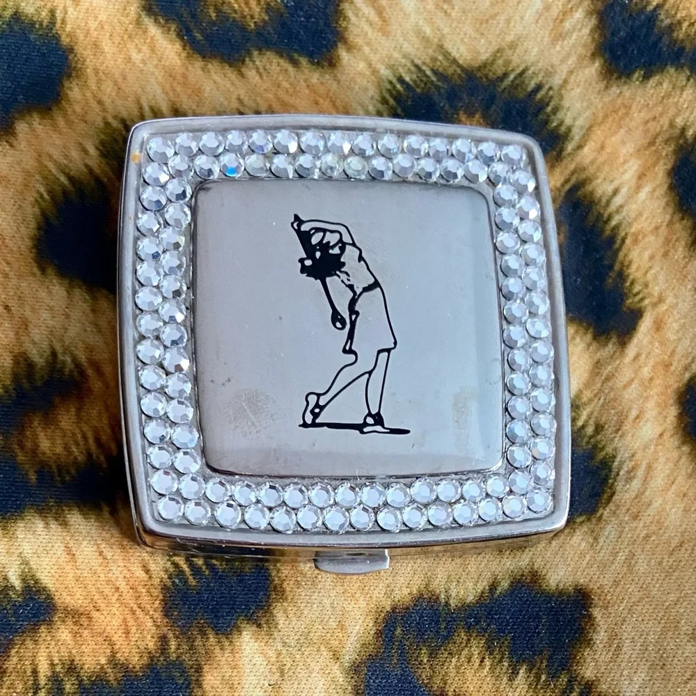 Navika LPGA Women's Golfer Swarovski Crystal Compact Mirror in Silver